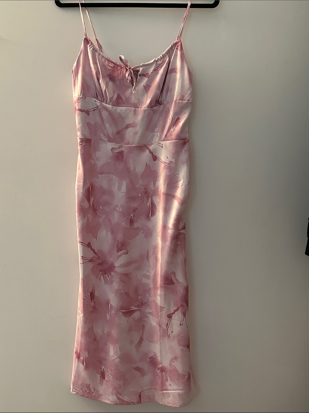Ardene Pink Watercolor Slip Midi Dress with Front Tie